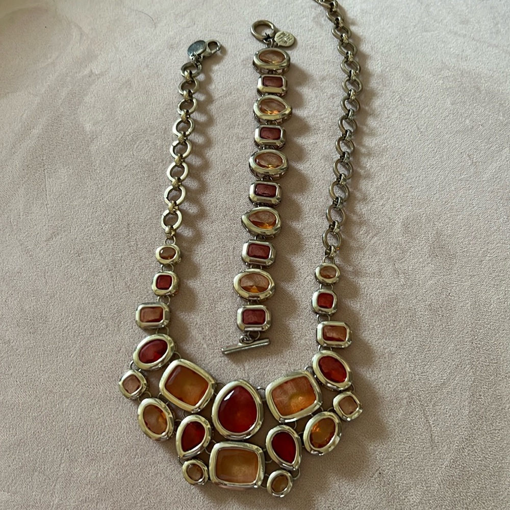 WHBM Statement Necklace and Bracelet set. Peachy pink.